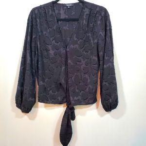 MADEWELL Floral Jacquard Side-Tie Wrap Top Black - Size Medium